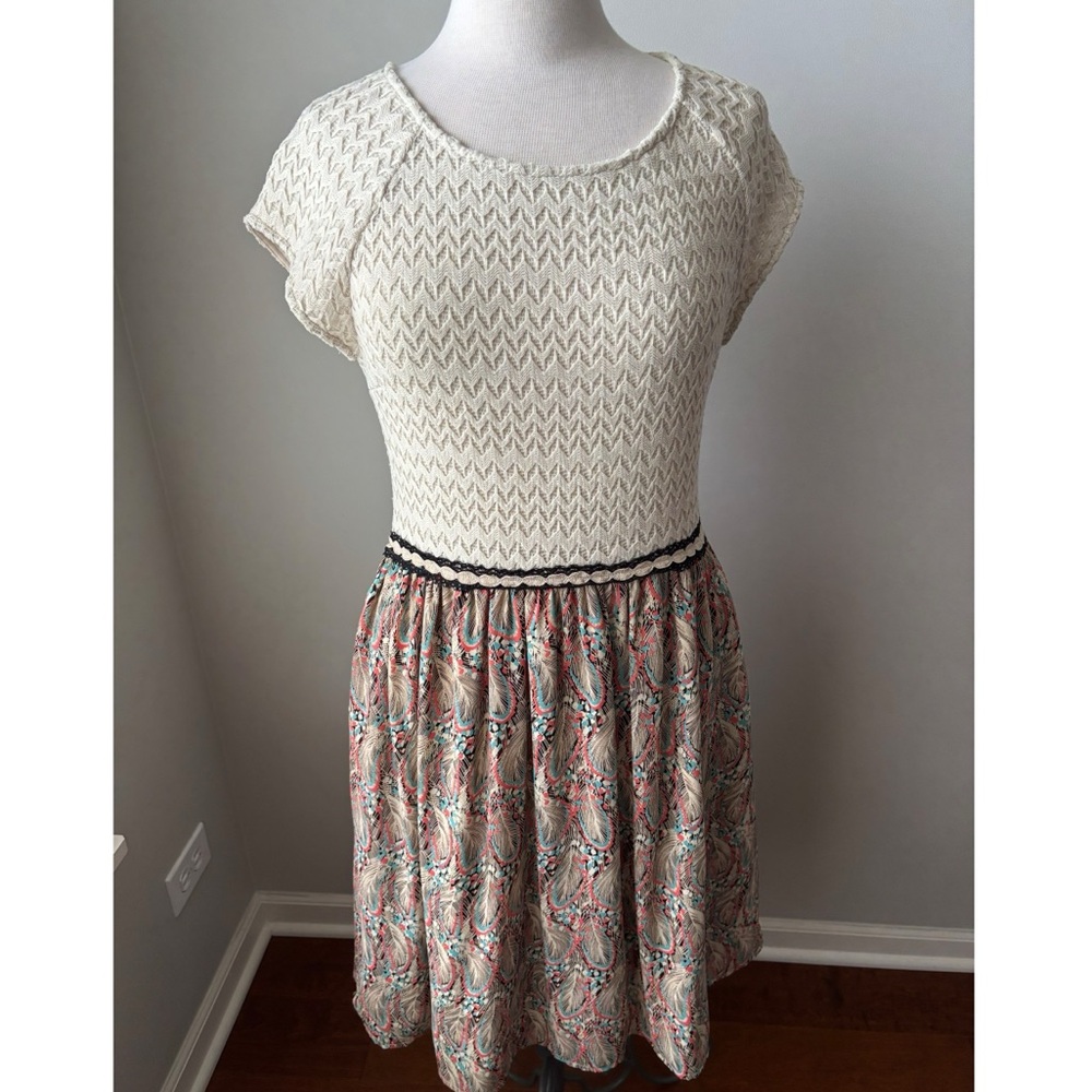 Anthropologie 'Arcata' Weston Crochet and Feather Print Dress Sz. M